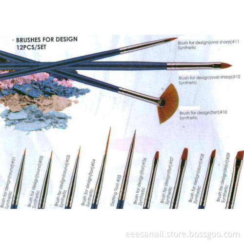 Eeesa Kolinky Synthetic Hair Nylon Nail Art Metal Handle Gel Art Nail Brush Beauty Painting Set